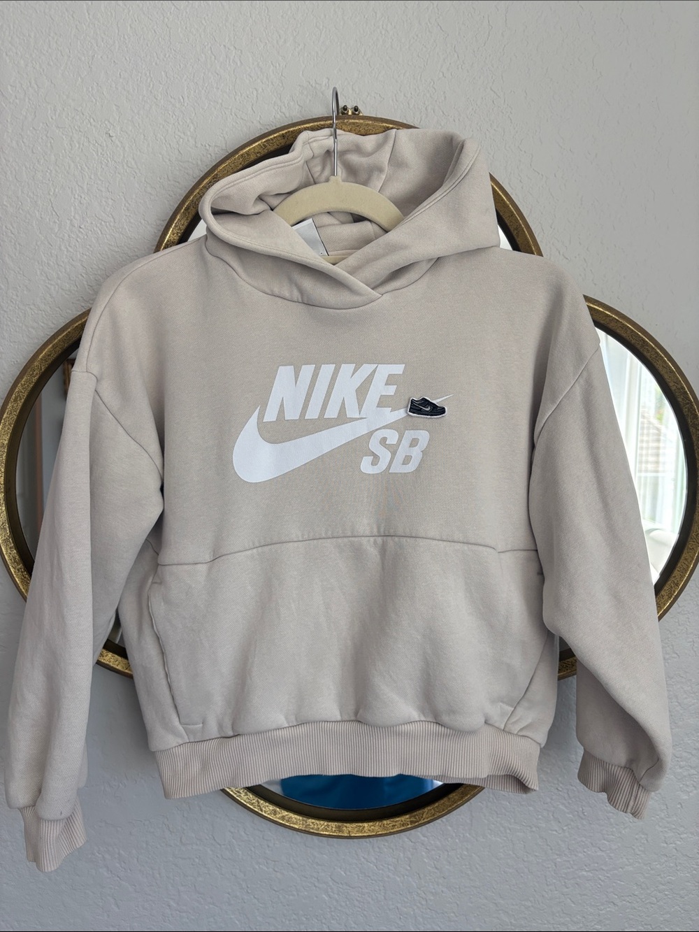 Nike Beige SB Pullover Hoodie with White Logo